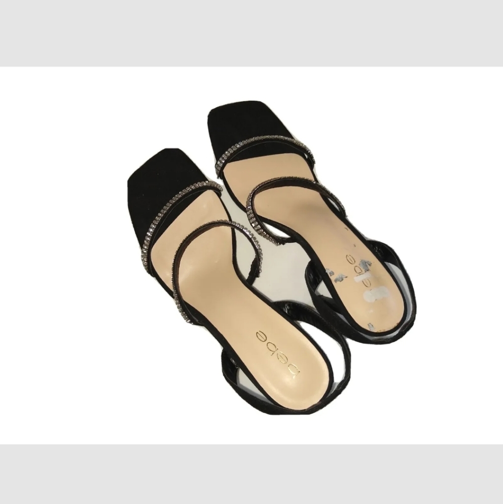 Bebe Open Toe High Sandals With Front Jeweled Straps Black Sz 8.5